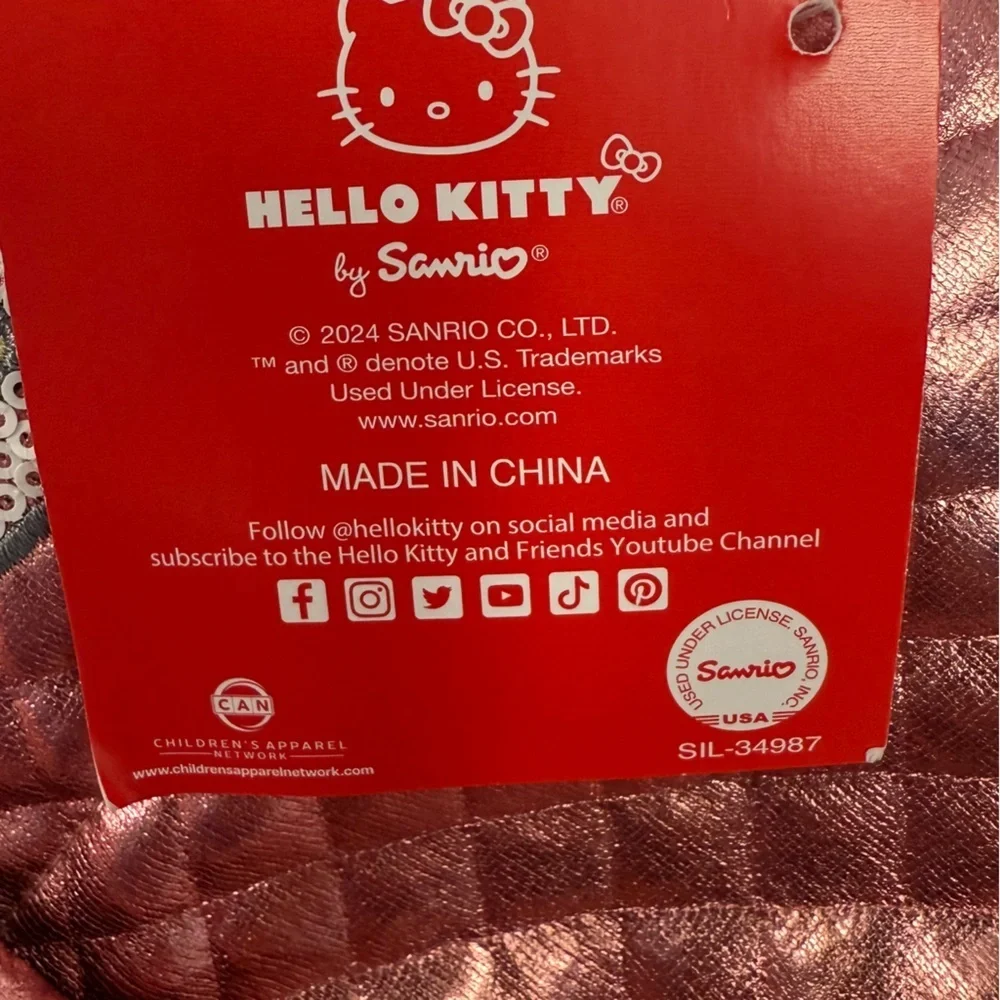 NWT Hello Kitty Metallic Quilted Vest Rose Gold Pink Girls 6 Sequin Bling Logo